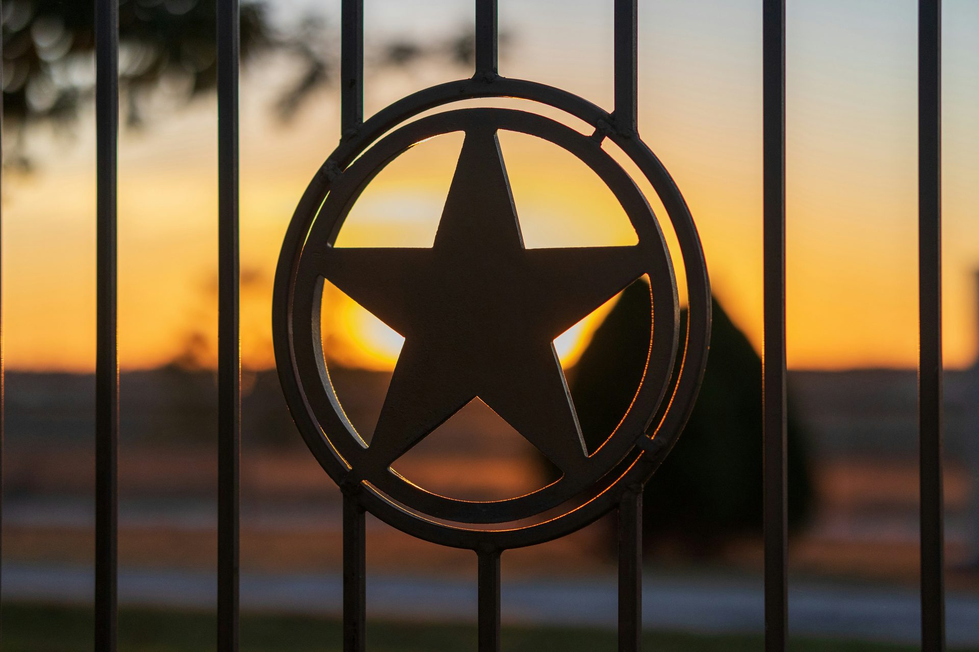 Texas lone star gate at sunset